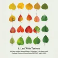 Set of 40 decorative PET leaf stickers with various seasonal colors and detailed leaf veins - Leaf Vein Texture