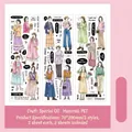 Fashionable PET character stickers in Clumsy Hug series for DIY planners, 3 sheets - Gentle Delivery