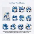 Pegatinas PET de flores vintage serie té azul para decoración de álbumes de recortes - Encanto de Té Azul