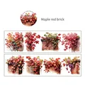 Watercolor maple leaf and red brick wall pattern decorative PET tape, size 5cm x 2m - Maple Leaf Red Brick