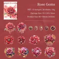 Lot de 30 autocollants en PET rose et pierres précieuses, fleurs décoratives scrap - Gemme de Rose