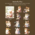 Cat theme PET shell light stickers set with watercolor kitten and butterfly patterns - Butterfly Play