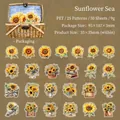 Garden Tour sunflower PET stickers set featuring 50 pieces of oil painting flower designs - Sunflower Sea