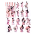 30-piece pack of girl and flower PET stickers in soft pink for journal decoration - Flowering Time