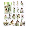 Set di 30 adesivi in PET serie Gentle Breeze con illustrazioni di ragazze in verde - Brezza Leggera