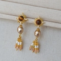 Bohemian sunburst earrings with tiger eye stone and beaded tassels in champagne gold - Bohemian Sun Starburst Tassel Style