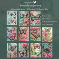 Pack de 30 hojas de papel para scrapbooking de mariposas rosa y verde estilo vintage - Sueño de Mariposa Rosa Cian