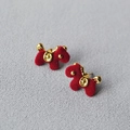 Chinese style red flocked puppy earrings with gold accents and lucky coin motifs - Cartoon Dog (Lucky Pattern) / Red