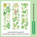 Botanische PET-Aufkleber mit Spezialöl-Finish, 3-Blatt-Set mit floralen Themen - Grünes Laub (Fēng Cái Bì Yù)