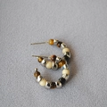 Vintage silver beaded C-shaped hoop earrings featuring natural tiger eye stones - Tiger Eye Beaded (Earring)