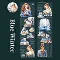 Blue Winter theme PET decorative tape featuring coffee reading and lifestyle illustrations - Blue Winter