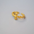 Macro shot of gold cross relief and vintage wavy texture on adjustable open ring - Adjustable Open / Gold