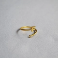 Macro shot of gold adjustable ring featuring letter F and a round sparkling zircon stone - Alphabet Style F