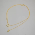 Collana doppia catena dorata con ciondoli geometrici quadrati e cilindrici per donna - Stile Oro Doppio Strato Geometrico Quadrato e Barra
