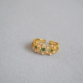 Vintage gold adjustable ring with emerald emerald stones and delicate pearls - Gold