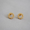 Minimalist 925 silver needle hoop earrings with micro-pave cubic zirconia in gold - Gold Circles
