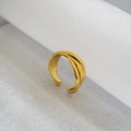 Minimalistische goudvergulde dubbellaagse crossover open ring met gepolijste finish - Verstelbaar Open / Goud