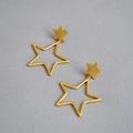 Detail of gold hollow star drop earrings featuring a polished finish and minimalist design - Gold Double Layer Star Hollow Matte Earrings (49) / Gold