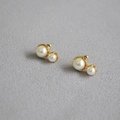 Elegant 925 silver double pearl peanut earrings with high-shine gold-plated finish - Peanut Shape Double Pearl (MYE0103-GD)