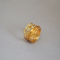 Anello vintage francese fatto a mano in oro con fasce multistrato e piccoli cristalli - US 7 / Stile Zirconia Chiara
