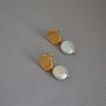 French vintage baroque pearl earrings with golden irregular metal studs for women - French Vintage Style (MYE0099-WG-NiuKou)