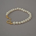 Elegant French style irregular freshwater pearl bracelet with gold OT clasp on grey base - Large Rice Pearl OT Buckle (18cm)