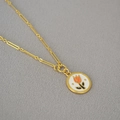 Vintage vergoldete Messingkette mit handgefertigtem Tulpen-Emaille-Münzanhänger - Gold