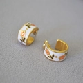 Orecchini a cerchio vintage in ottone placcato oro con fiori di tulipano in smalto e perni S925 - Fiore di Tulipano (MYE0140-WG-YuJinXiang)
