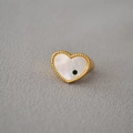 Brass gold plated ring featuring white mother-of-pearl heart and green gemstone - US 7 / Mother of Pearl with Green Zirconia
