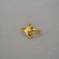 Anillo ajustable de hoja de ginkgo dorada con textura de rama realista y mate - Abierto Ajustable / Hoja de Ginkgo Dorada / Dorado