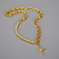 Collar chapado en oro con eslabones de circonia y un colgante de estrella - Dorado