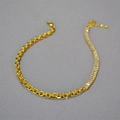 Bicolor Gliederkette mit rechteckigem Zirkonia-Anhänger und geschichtetem Silberkettendetail - Goldton