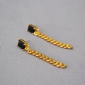 Vintage emerald green stone with long gold chain earrings on grey textured fabric - French Vintage Black Agate Texture Rectangular Gold Drop Earrings (38) / Gold