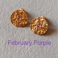 Textured gold studs with purple February birthstone on a minimalist stone surface - 1.5cm-February Purple