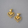 Orecchini a cuore in perla vintage francese con bordo intrecciato dorato elegante - Oro