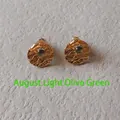 Detail of gold studs with water-ripple texture and August peridot green gemstone - 1cm-August Light Peridot