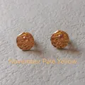 Macro shot of 11th birthstone earrings with hammered metal texture and pale yellow stone - 1cm-November Pale Yellow