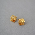 Irregular textured gold plated brass earrings with square cubic zirconia stone - Gold