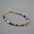 Bohemian colorful stone beaded necklace with freshwater pearls and gold lobster clasp - Bracelet