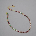 Bohemian colorful stone beaded choker necklace with adjustable gold-plated clasp and chain - Multicolor 3