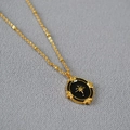 Elegant gold chain necklace with black enamel oval North Star pendant in French vintage style - Black