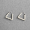 Modern silver triangular hoop earrings with unique shimmering granulated texture - Silver