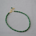 Bohemian malachite beaded necklace with gold metal accents and adjustable lobster clasp - Malachite