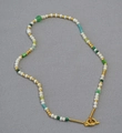 Handmade freshwater pearl necklace with turquoise beads and golden OT clasp - Pearl