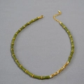 Bamboo style necklace with green jade beads and golden accents for a vintage look - Bamboo Shape (Necklace) / Olive Green