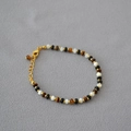 Elegante collana di perle con occhio di tigre, madreperla e onice in stile vintage - Bracciale
