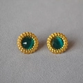 Macro di orecchini con pietra preziosa verde e bordi intrecciati placcati oro stile retrò - Verde pavone