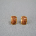 Orecchini vintage in ottone dorato con inserto in smalto marrone e trama marmorizzata - caffè