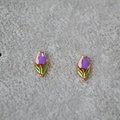 Elegantes pendientes de tulipán bañados en oro con esmalte morado y rosa en gris - Tulipán (MYE0670-GD)