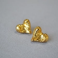 French vintage gold irregular heart stud earrings with textured sandstone finish - Bright Gold